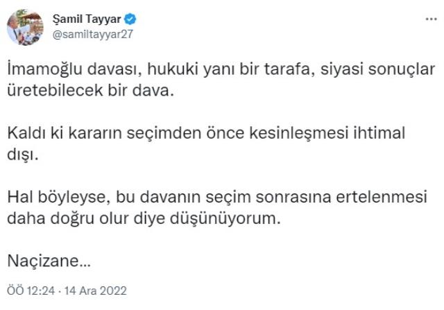 samil tayyar dan ekrem imamoglu yorumu